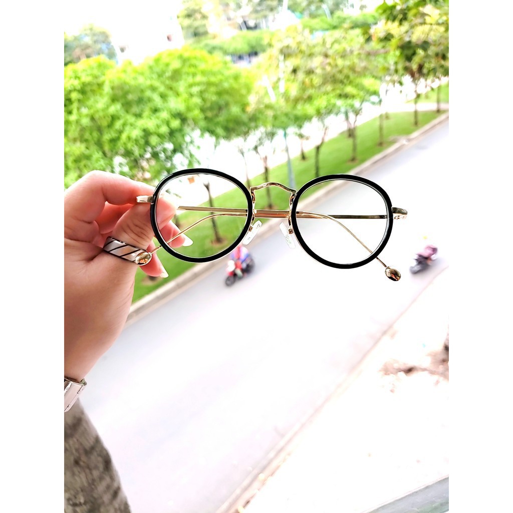 Gọng kính cận tròn kim loại D13 kèm tròng 0 độ chống ánh sáng bảo vệ mắt trước màn hình phù hợp mặt vuông, dài, góc cạnh | BigBuy360 - bigbuy360.vn