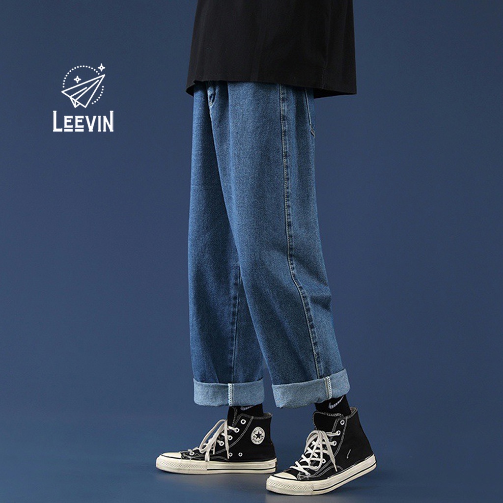 Quần Jean Nam Xanh Đậm Baggy Ống Suông Unisex phong cách SIMPLE Kiểu quần bò nam form suông rộng Leevin Store - J1015 | BigBuy360 - bigbuy360.vn