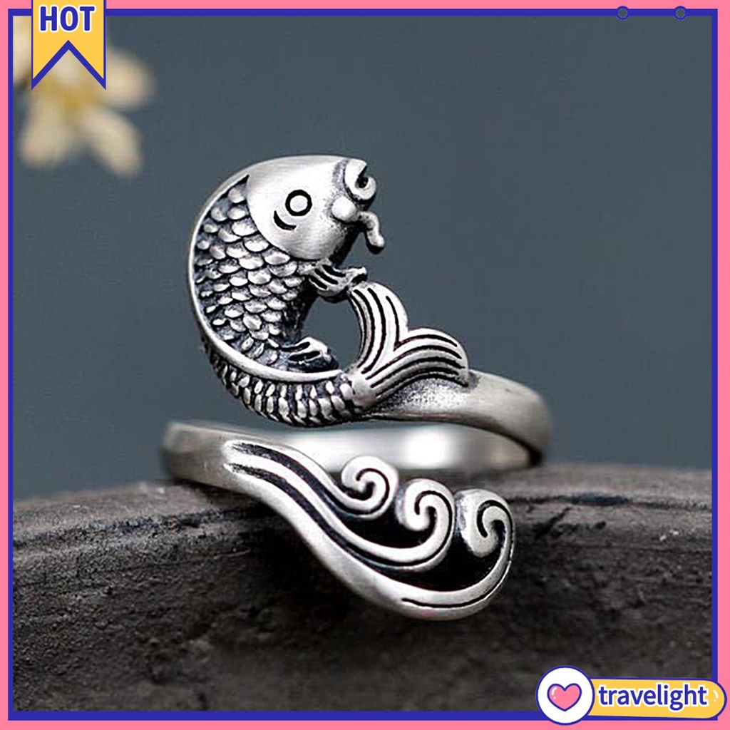 Nhẫn đeo ngón tay dạng hở màu bạc hình chim công phong cách retro