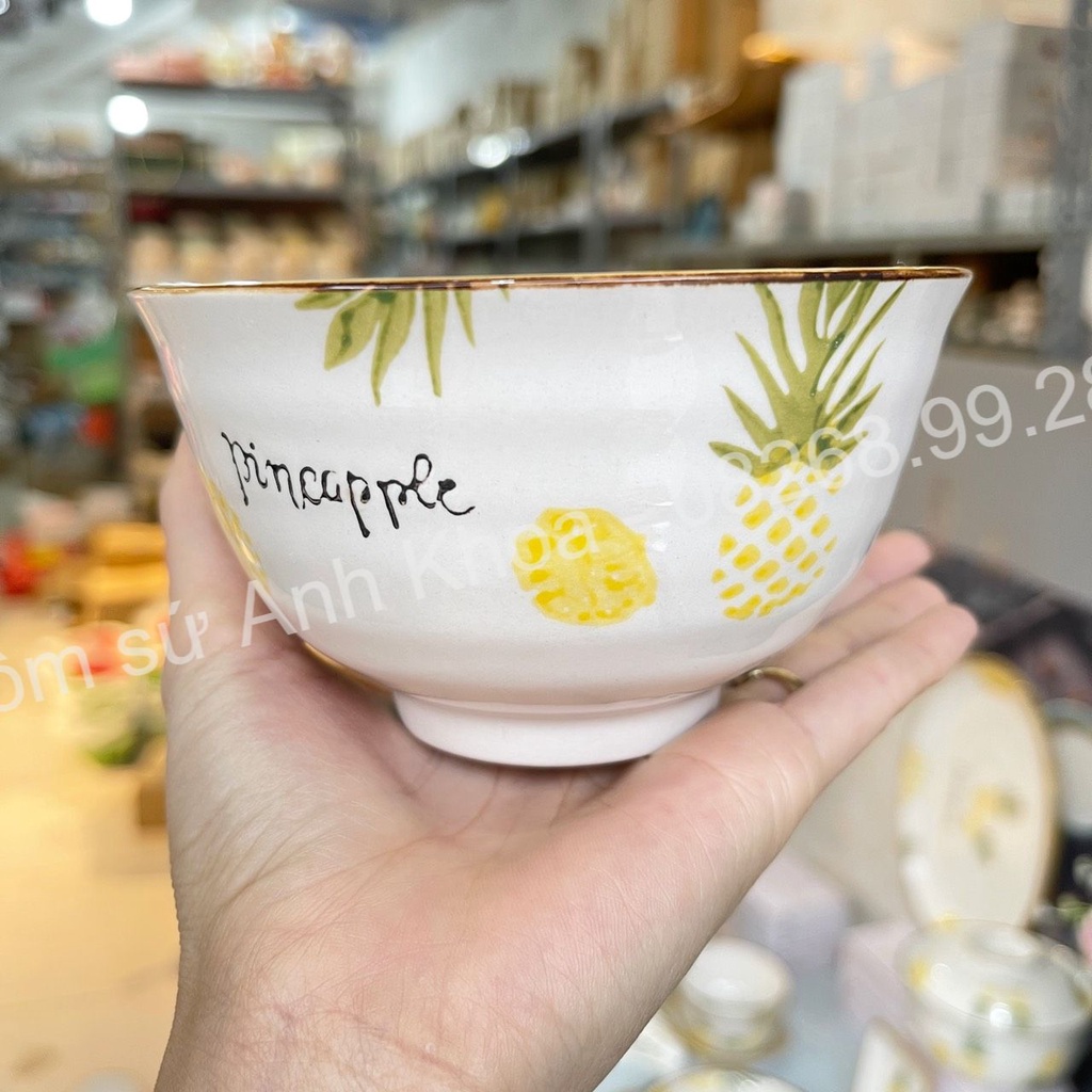Sét Chén Dĩa Dễ Thương Đĩa Sứ Sét Bát Đĩa Decor, Bát Ăn Cơm Chén Sứ Họa Tiết Quả Dứa xinh yêu.