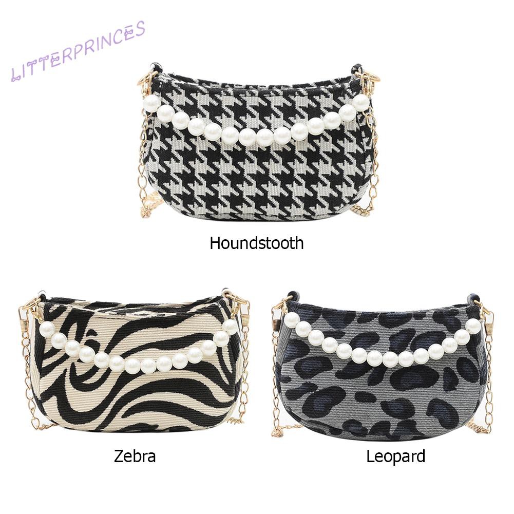 Litterprinces Fashion Women Print PU Shoulder Crossbody Bag Casual Pearl Chain Handbags