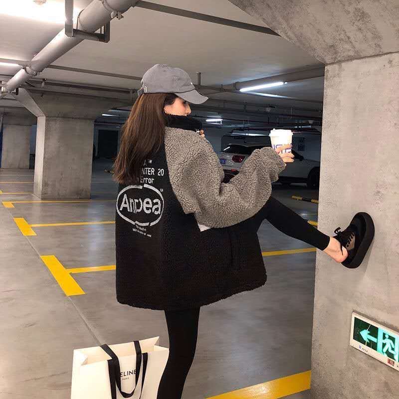 Áo khoác lông cừu form rộng thời trang mùa đông cho nữ