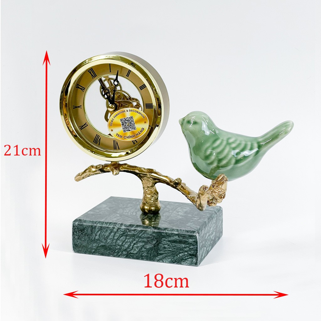 [FREESHIP] Đồng hồ để bàn tân cổ điển DH62 họa tiết chú chim xanh đậu cành mai vàng chất liệu hợp kim cao cấp