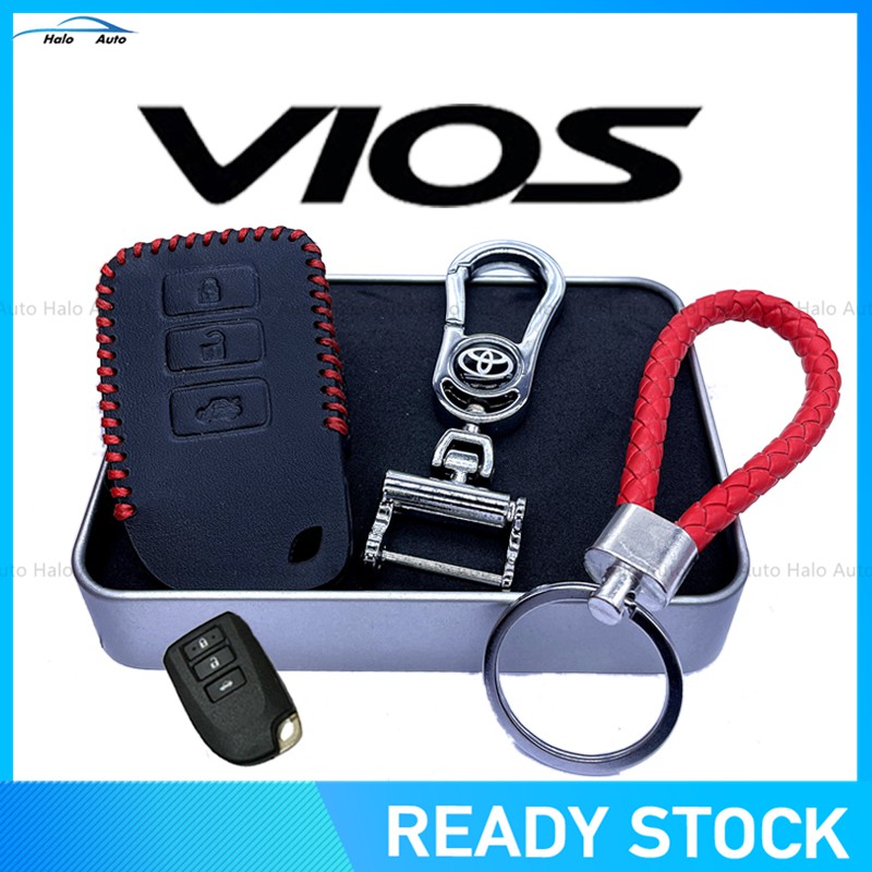 【Ready Stock】100% Genuine Leather Key Cover For Toyota VIOS-3 Buttons-OPP BAG