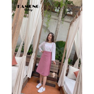 [HÌNH THẬT] Set chân váy 2 dây + áo thun thêu (HỒNG)