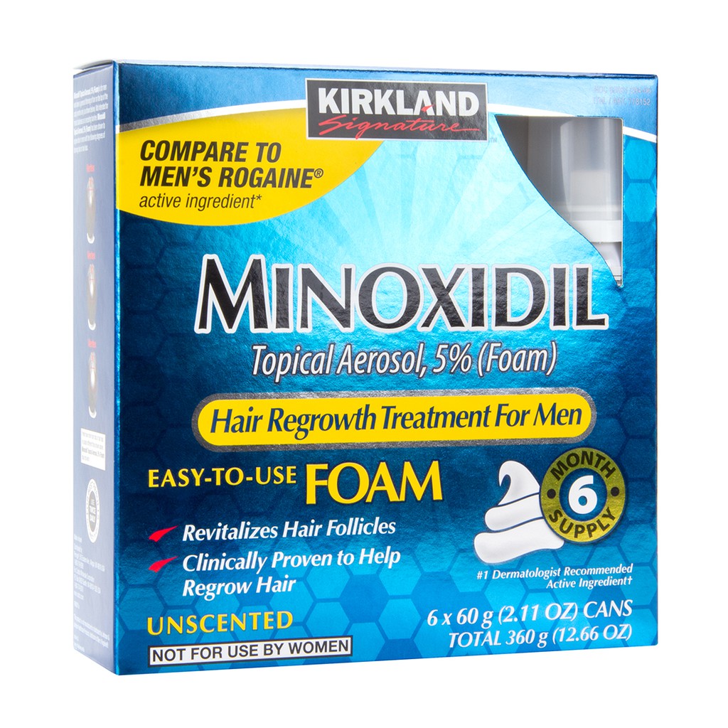 Thuốc Minoxidil 5% Dạng Bọt Mọc Râu Tóc Kirkland Mỹ KHÔNG DỊ ỨNG DA (1 hộp 6 lọ)