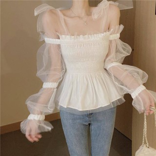Áo Kiểu Phối Ren Đính Nơ Thời Trang Retro 2020 Quyến Rũ Cho Nữ
