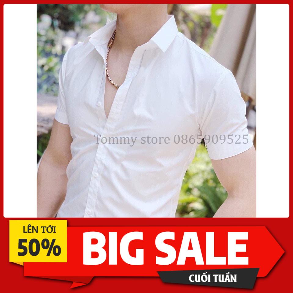SIÊU SALE Áo Sơ Mi Nam Tay Ngắn Trắng Đen chất đẹp, sơ mi nam cộc tay body Hàn Quốc
