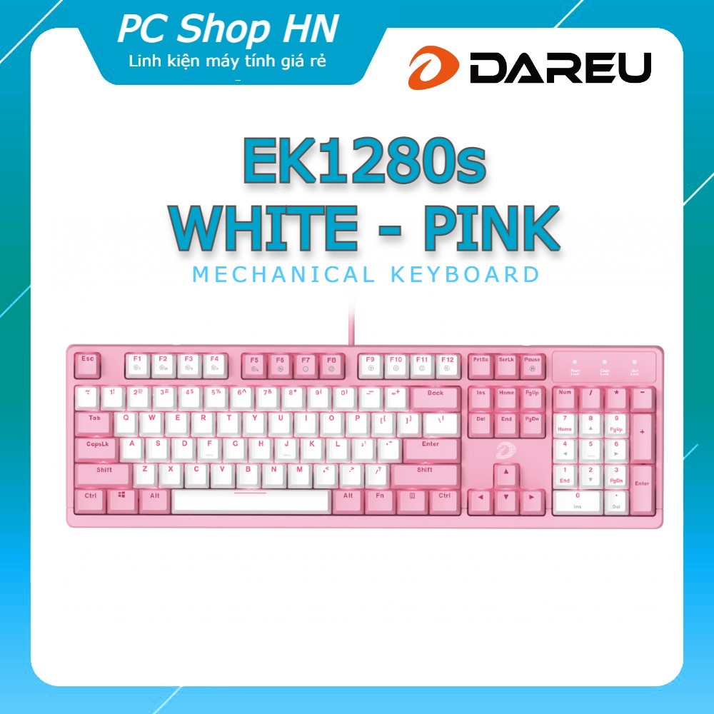 Bàn phím cơ Gaming DAREU EK1280s PINK-WHITE 104KEY