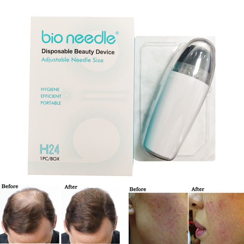 Bio Needle H24 Derma Stamp Micro Needle Điều Chỉnh Chiều Dài Kim 0-1.5mm Chăm Sóc Da Mặt Dụng Cụ Làm Đẹp Cho Râu Tăng Trưởng Tóc Điều Trị Tăng Trưởng Lại