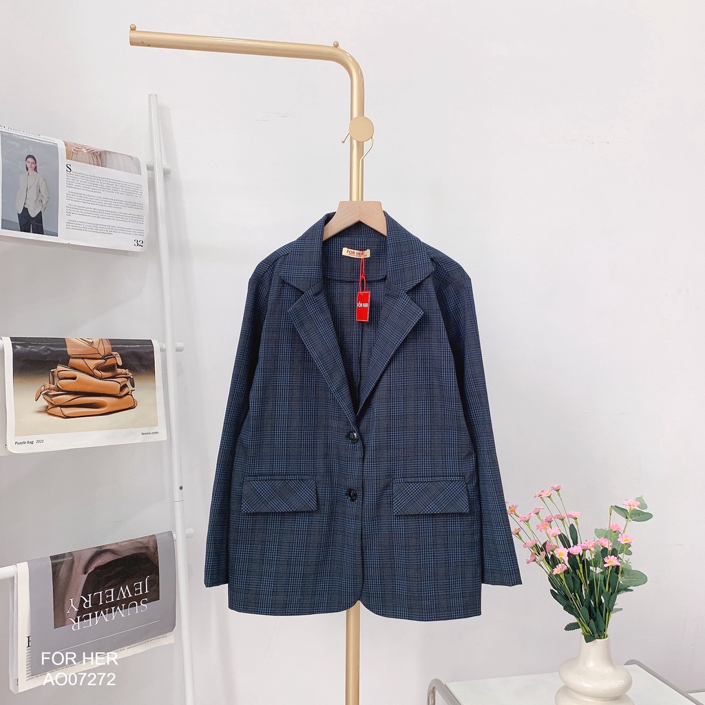 Áo vest blazer nữ công sở 2 nút sọc caro AO0727