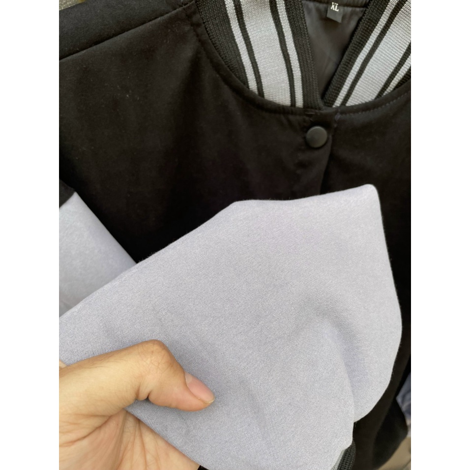 Áo bomber Varsity Jacket Jacker 2 lớp da lộn cao cấp Freesize Form rộng Unisex NAm Nữ mặc đều đẹp- AQ STORE