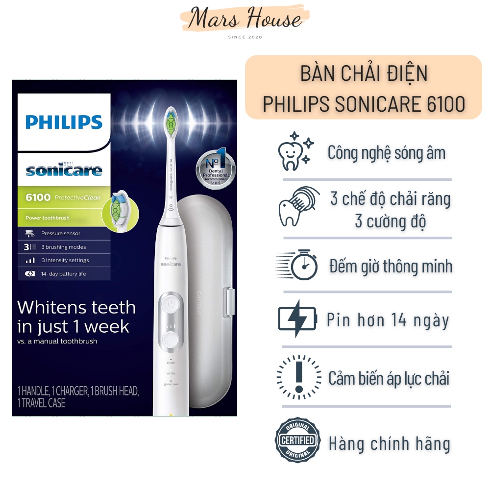 [Mã 55FMCGSALE giảm 8% đơn 500K] Bàn chải điện Philips Sonicare 6100