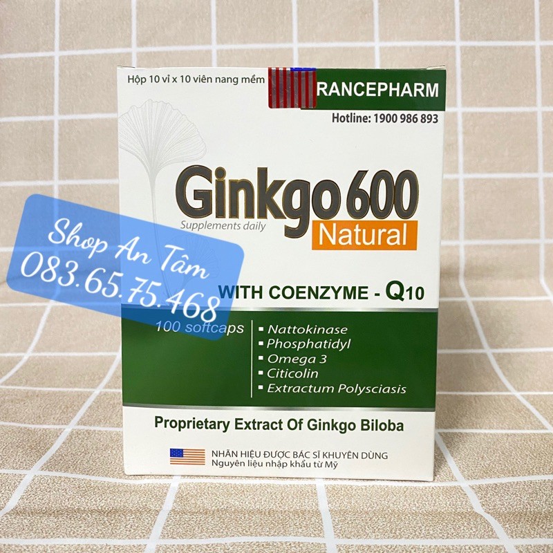 Viên bổ não Ginkgo 600 tăng cường trí nhớ, tăng cường máu đến não, hội chứng tiền đình, trí nhớ suy giảm