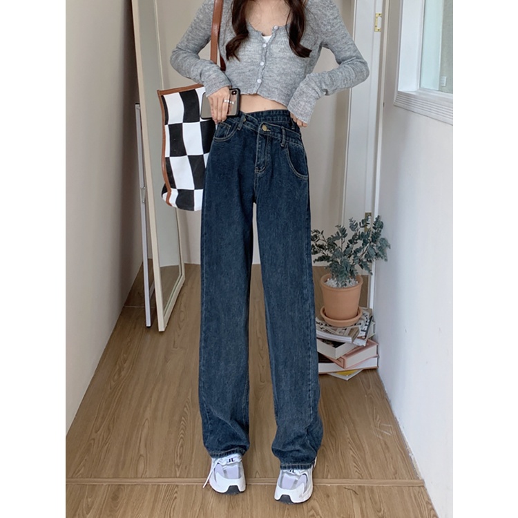Quần Jean Nữ Lưng Cao Ống Rộng Phong Cách retro Mỹ