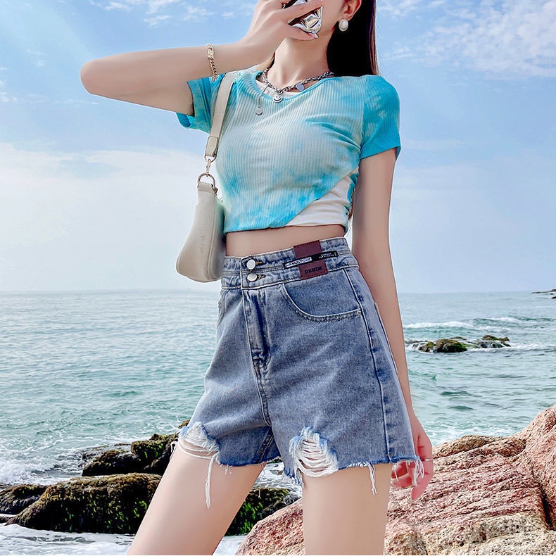 Quần Short Denim Màu Trắng Dáng Chữ A Lưng Cao Ống Rộng Thời Trang Mùa Hè Hàng Mới 2022 Dành Cho Bạn Nữ