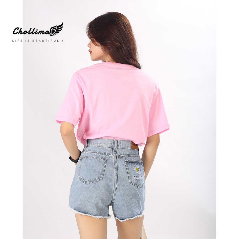 Quần short jeans nữ Chollima tua lai thêu hoa cúc QS003 phong cách hàn quốc