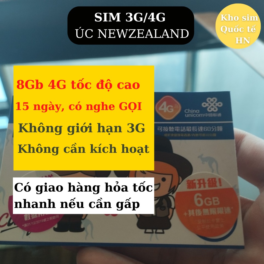 Sim du lịch Úc (Australia) 15 ngày không giới hạn 3G, 30$ trong tài khoản, sim Úc China Unicom