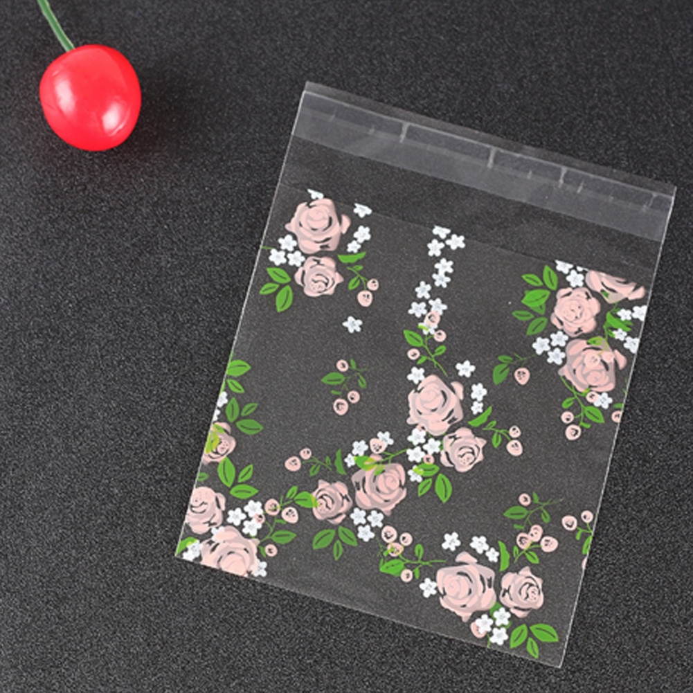 100 túi trong suốt họa tiết hoa hồng xinh xắn dùng để đựng bánh quy