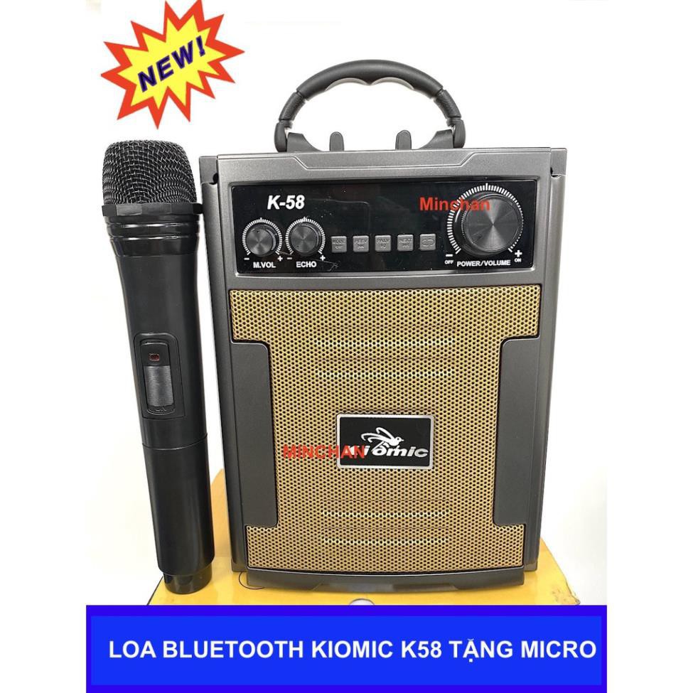 Loa Kéo Di Động Bluetooth Karaoke Thùng Gỗ Kiomic K58 Âm Chuẩn - Tặng Kèm 1 Micro Không Dây Hát Cự - Giao Màu Ngẫu Nhiên
