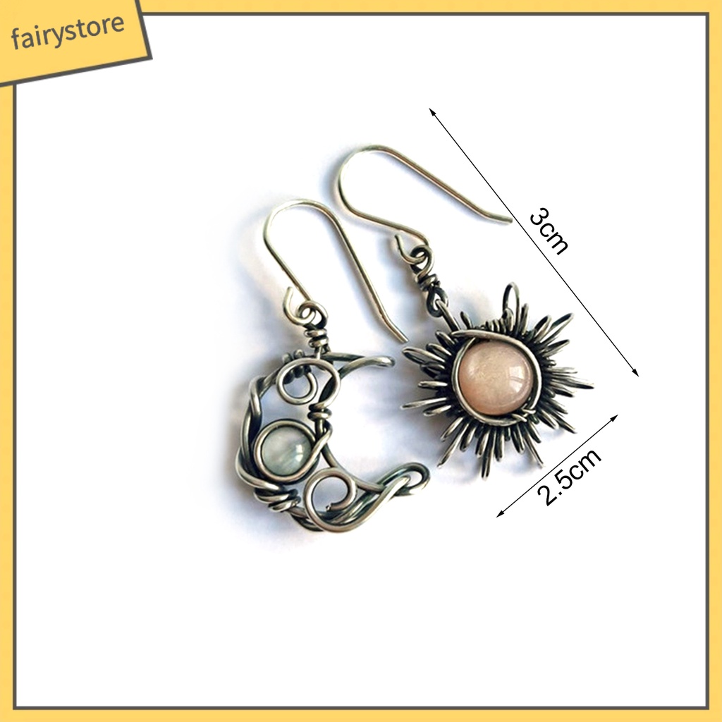 Cặp hoa tai dáng dài hình mặt trăng và mặt trời phong cách bohemian