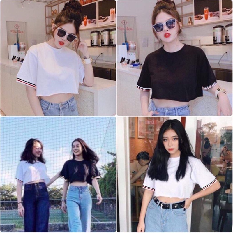 Áo croptop cộc tay viền kẻ HS6