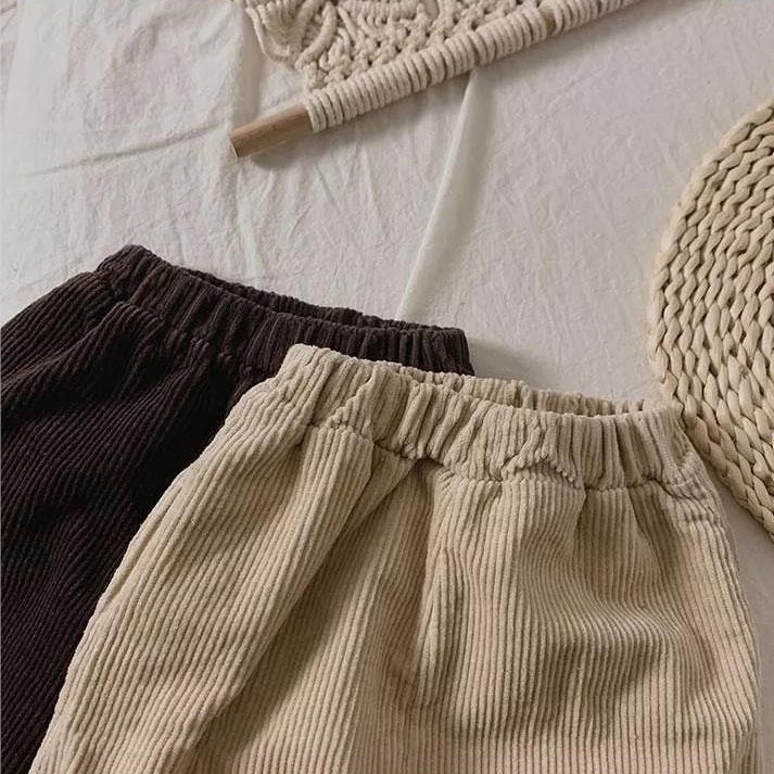 MNGRL Quần Dài Vải Nhung Khaki Màu Trơn Thoải Mái Hàn Quốc Cho Bé Trai Bé Gái