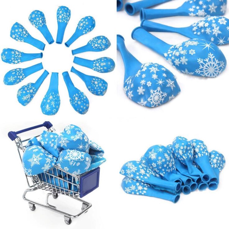 Set 10 Bong Bóng Cao Su 12 Inch Hình Bông Tuyết Trang Trí Năm Mới