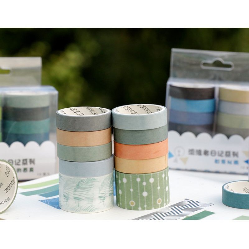 Hộp 10 cuộn băng dính washi tape basic trang trí