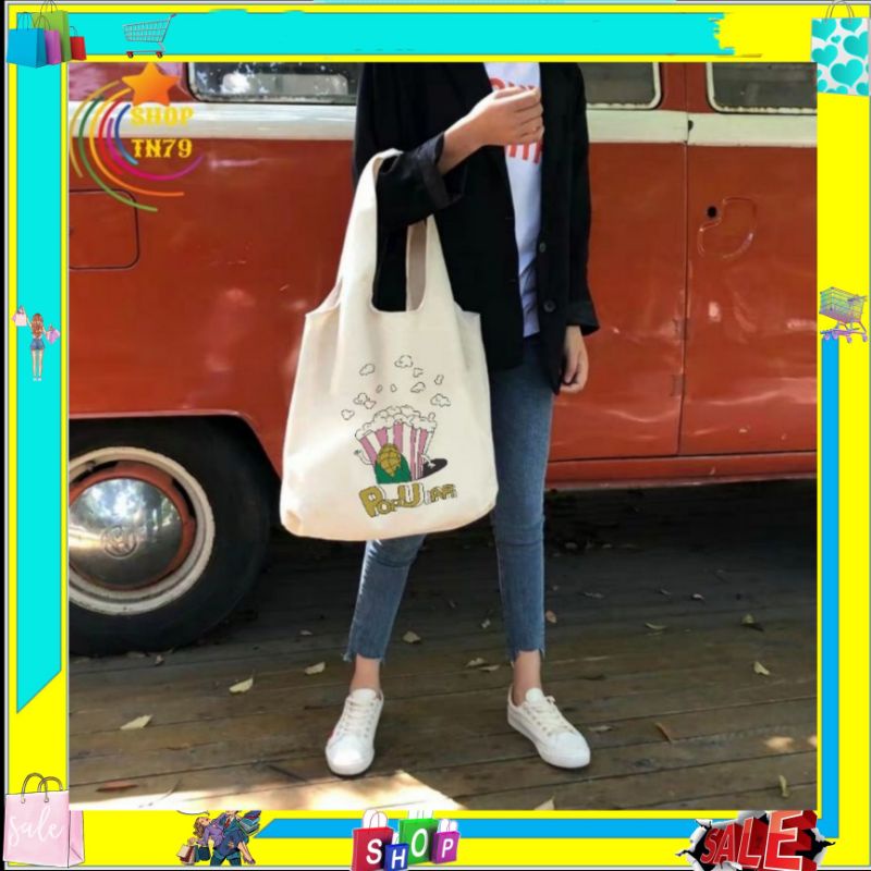 Túi đeo vai thời trang vải canvas mềm loại to đi hoc , đi chơi , đi làm đều rất đẹp - BẮP POP