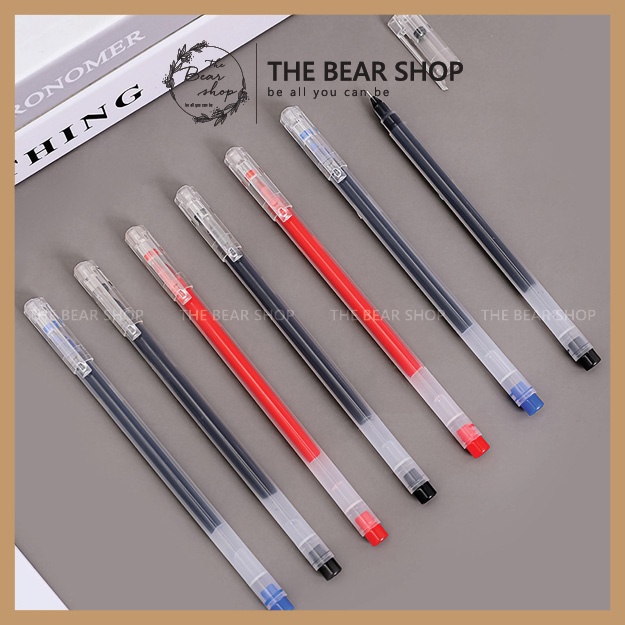 Bút mực gel dung lượng lớn ngòi 0.5mm thiết kế vỏ trong suốt màu đen đỏ xanh - The Bear Shop