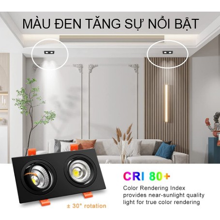 Đèn âm trần đôi, âm trần 2 bóng 7w - 14w - Vỏ đen