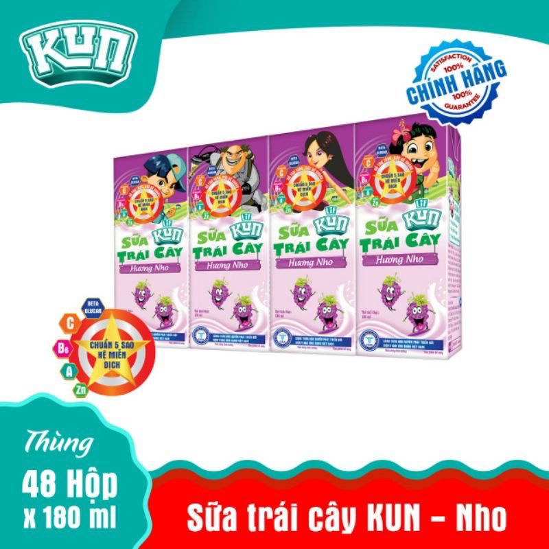 THÙNG SỮA TRÁI CÂY KUN CỦA HÃNG LIF {ĐỦ VỊ} - 180ML - 48 HỘP