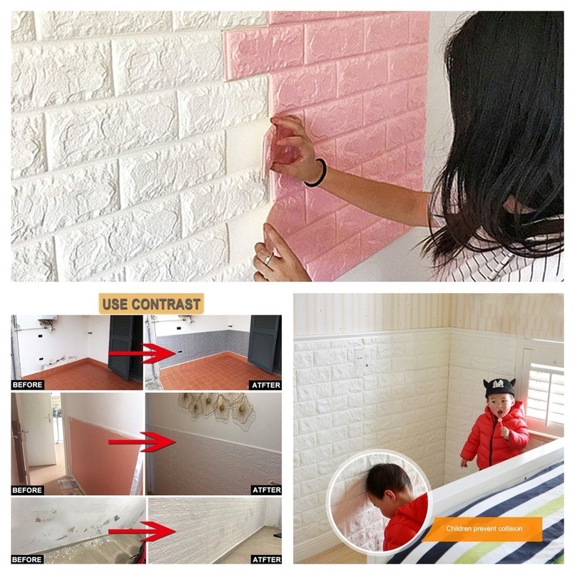 Giấy Dán Tường Giả Gạch 3D Chống Thấm Nước Trang Trí Phòng Khách / Phòng Ngủ