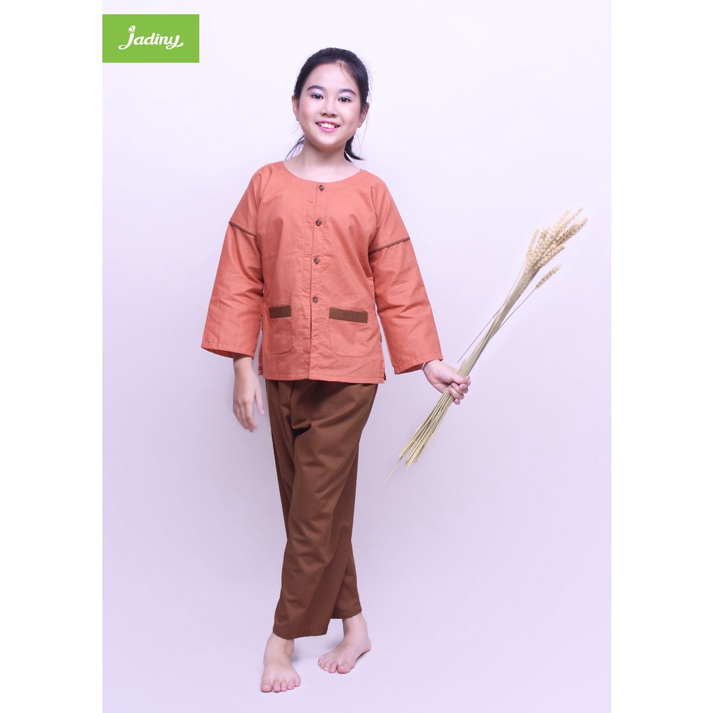 Bộ quần áo bà ba cho bé trai và bé gái màu cam vui lễ hội trung thu, biểu diễn văn nghệ, trải nghiệm nông trại Jadiny