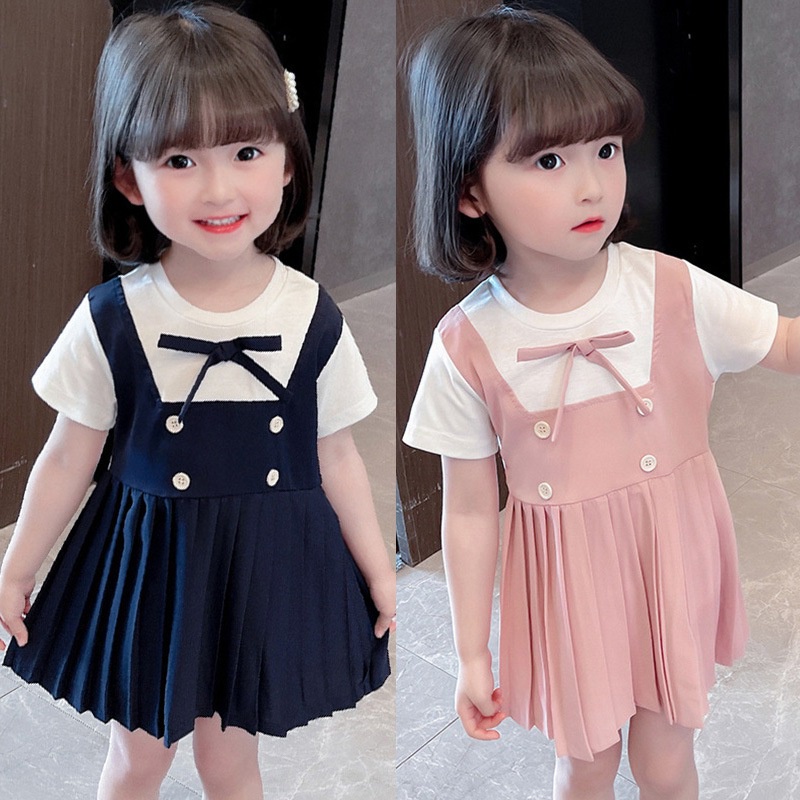 Trẻ em mùa hè Cô gái ăn mặc dễ thương kẻ sọc dưới ngắn tay Váy công chúa trẻ em