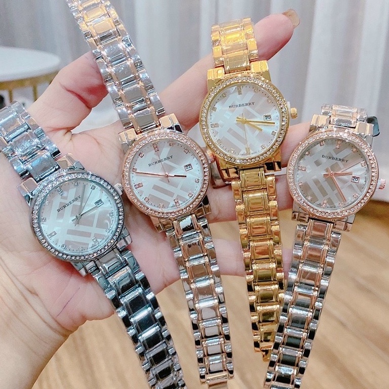 Đồng Hồ Thời Trang Nữ Burberry FullBox - Đồng Hồ Đeo Tay Cao Cấp dây thép không gỉ viền kim loạ chống nước hàng đẹp