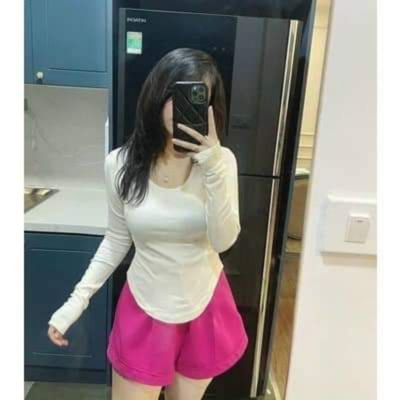 Áo thun cổ U vạt bầu dài tay hàng QC