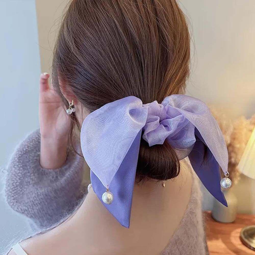 NICKOLAS Dây Cột Tóc Co Giãn Đính Nơ Màu Tím Phong Cách Vintage Cho Nữ