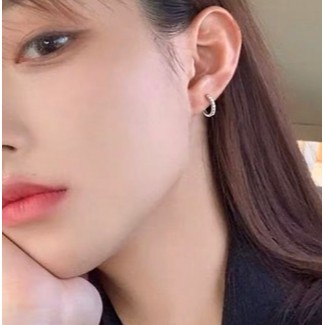 bông tai bạc nữ TLEE tròn nạm đá chốt cài nữ tính TleeJewelry B0372
