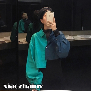 Xiaozhainv Áo Sơ Mi Tay Dài Phối Màu Tương Phản Cá Tính Dành Cho Nữ
