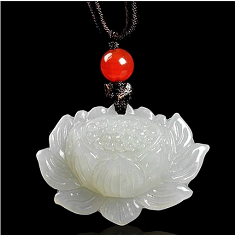 Mặt dây chuyền hình hoa sen trắng đá ngọc bích thời trang sang trọng