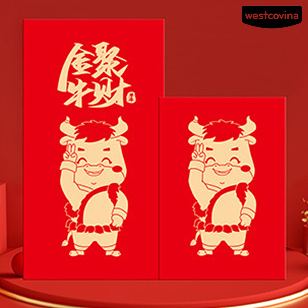 Set 6 bao lì xì đỏ in hình chú bò dễ thương cho năm mới 2021