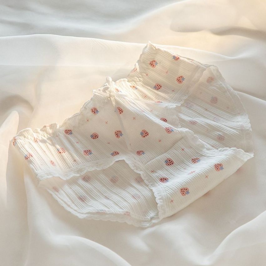 Quần lót cotton nữ viền ren gân tăm đinh nơ nhiều họa tiết dễ thương L128