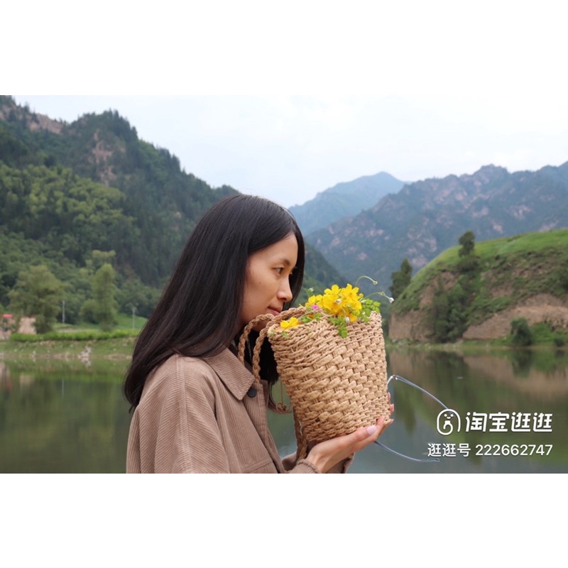 Túi Cói Đi Biển Đeo Vai Vintage Phong Cách Hàn Quốc Siêu Xinh