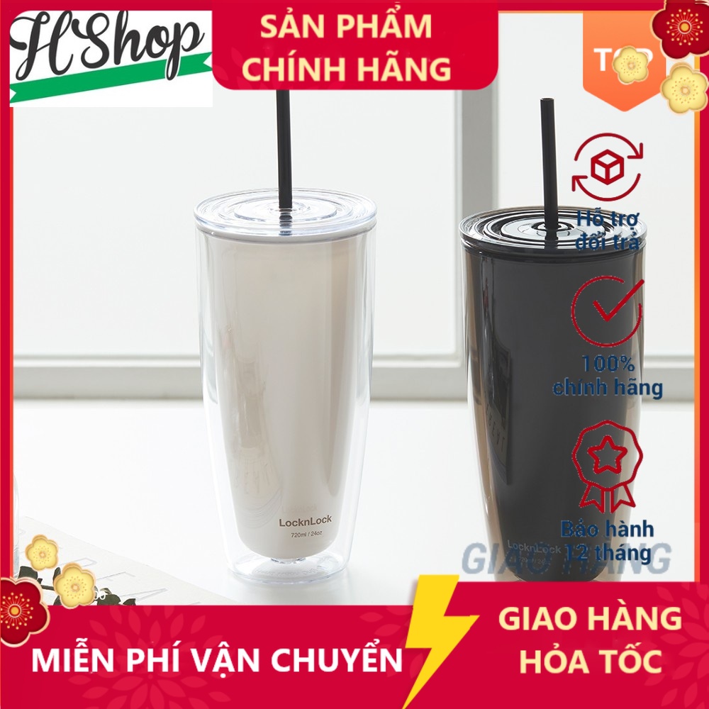 Ly nhựa 2 Lớp Lock&amp;Lock 750ml HAP507 - Hàng chính hãng kèm ống hút cọ rửa,-hshop365