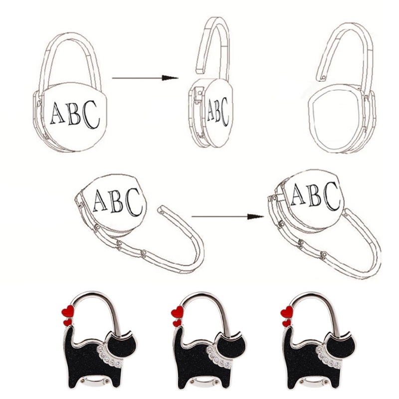 Móc Treo Túi Xách Mini Dạng Gập Bằng Kim Loại Hình Mèo Dễ Thương