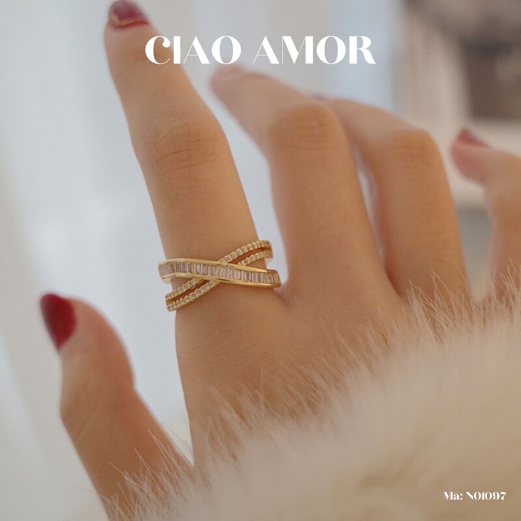 Nhẫn nữ, nhẫn sang trọng chéo đính đá Trang sức Ciao Amor - N0197