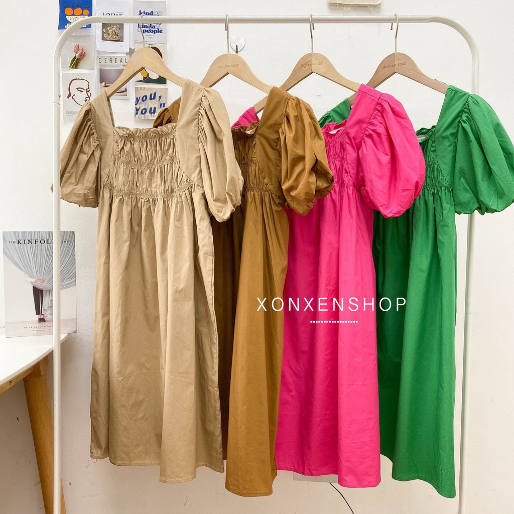 Áo đầm suông nhíu ngực Xonxen shop lên form chuẩn size s m, mã 54
