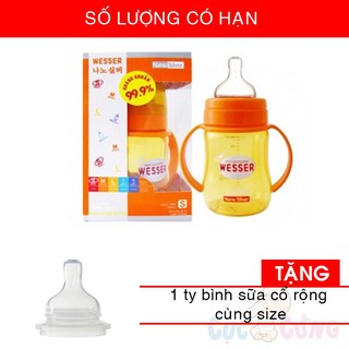 Bình sữa Wesser cổ rộng 180ml Tặng 1 ty bình sữa cùng size